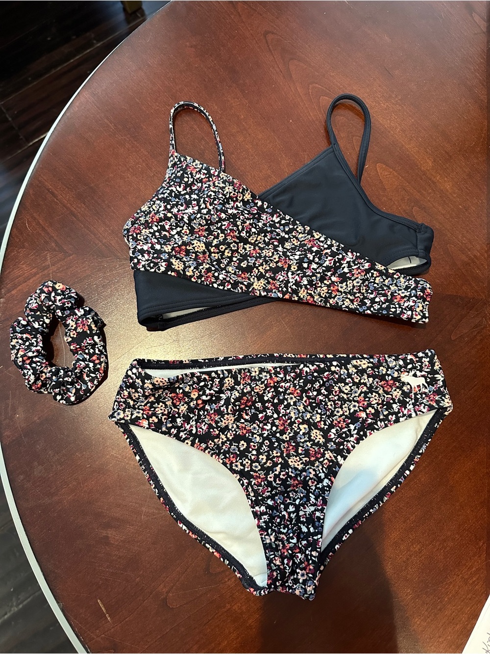 abercrombie kids Black Floral Two-Piece Bikini with Scrunchie